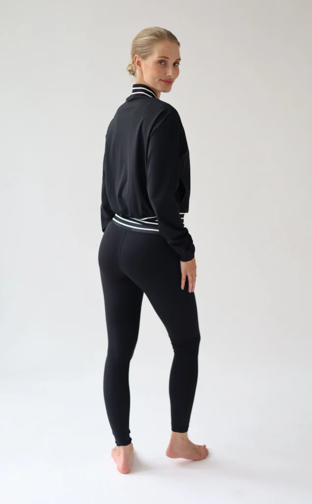 House of Gravity Active Bomber Jacket HG-706-2604-1022 Black x White Stripe zwart dames bomber jack met wit gestreepte bies