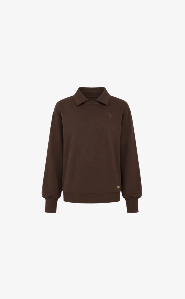 House of Gravity Sweater Cacao Brown HG-726-2604-4201 dames trui met poofmouwen en afneembare kraag