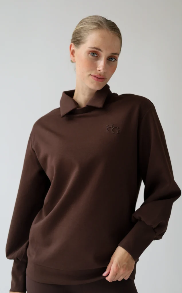 House of Gravity Sweater Cacao Brown HG-726-2604-4201 dames trui met poofmouwen en afneembare kraag