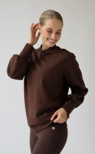 House of Gravity Sweater Cacao Brown HG-726-2604-4201 dames trui met poofmouwen en afneembare kraag