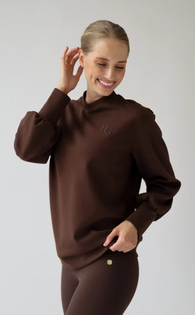 House of Gravity Sweater Cacao Brown HG-726-2604-4201 dames trui met poofmouwen en afneembare kraag
