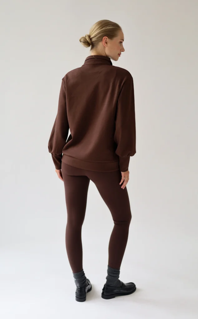 House of Gravity Sweater Cacao Brown HG-726-2604-4201 dames trui met poofmouwen en afneembare kraag