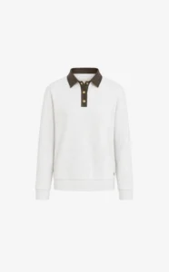 House of Gravity Button Polo Sweater HG-730-2604-1153 Stone Green beige dames polo sweater met groene accenten