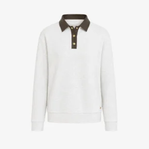 House of Gravity Button Polo Sweater HG-730-2604-1153 Stone Green beige dames polo sweater met groene accenten