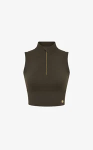 House of Gravity Turtle Zipper Crop Top HG-106-2604-5030 Olivine Green olijfgroene dames crop top met rits en ingebouwde bh