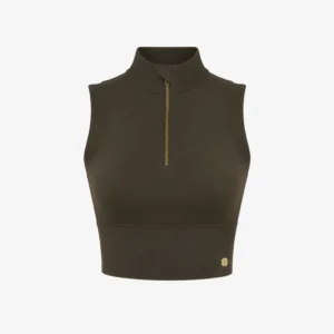 House of Gravity Turtle Zipper Crop Top HG-106-2604-5030 Olivine Green olijfgroene dames crop top met rits en ingebouwde bh