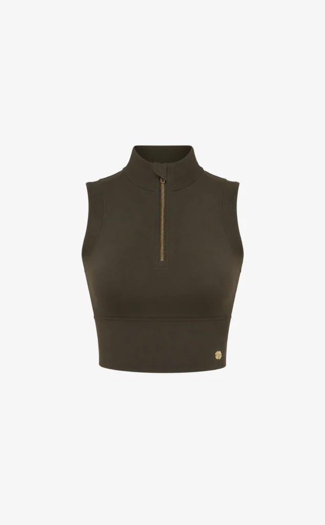 House of Gravity Turtle Zipper Crop Top HG-106-2604-5030 Olivine Green olijfgroene dames crop top met rits en ingebouwde bh