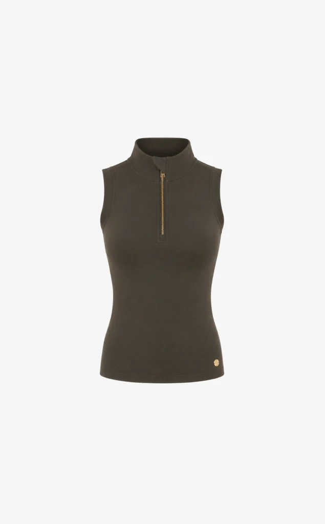 House of Gravity Active Zipper Tank Top HG-315-2604-5030 Olivine Green olijfgroene dames tanktop met rits en ingebouwde bh