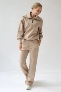 House of Gravity Turtleneck Zip Sweater HG-701-2604-4100 Sand Stone beige dames trui met rits en col
