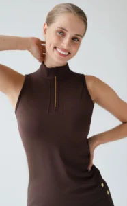 House of Gravity Turtle Zipper Tank Top HG-314-2604-4201 Cacao Brown bruine dames tanktop met hoge hals en rits
