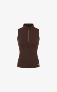 House of Gravity Turtle Zipper Tank Top HG-314-2604-4201 Cacao Brown bruine dames tanktop met hoge hals en rits