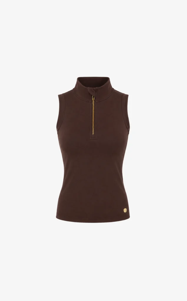 House of Gravity Turtle Zipper Tank Top HG-314-2604-4201 Cacao Brown bruine dames tanktop met hoge hals en rits