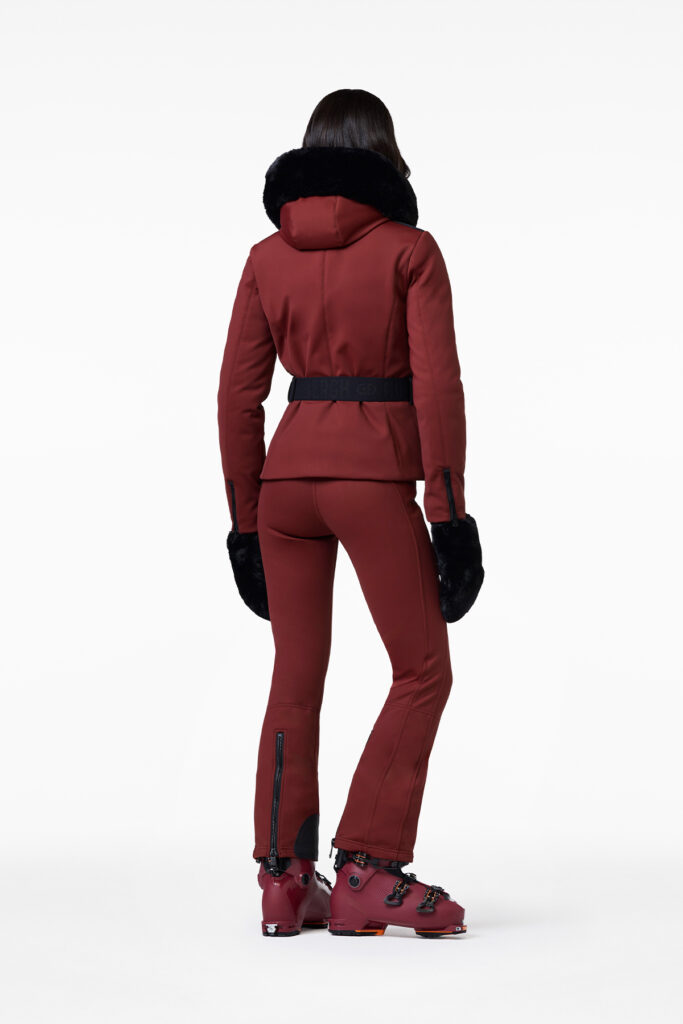 Goldbergh Hida Ski Jacket Faux Border GB01617264-4748 Vino Rosso bordeauxrode dames skijas met riem en imitatiebontkraag