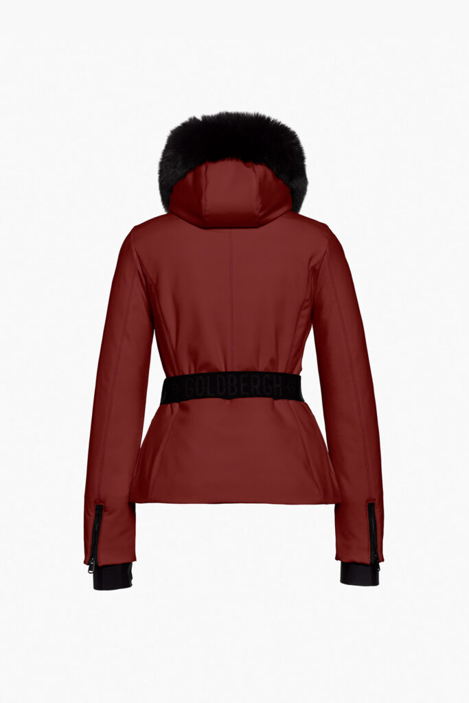 Goldbergh Hida Ski Jacket Faux Border GB01617264-4748 Vino Rosso bordeauxrode dames skijas met riem en imitatiebontkraag