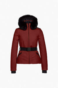Goldbergh Hida Ski Jacket Faux Border GB01617264-4748 Vino Rosso bordeauxrode dames skijas met riem en imitatiebontkraag