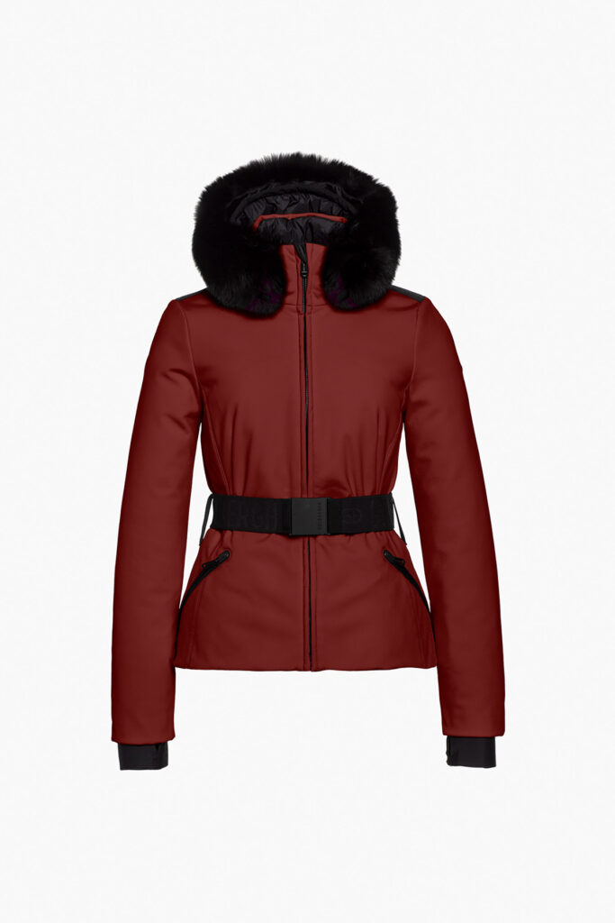 Goldbergh Hida Ski Jacket Faux Border GB01617264-4748 Vino Rosso bordeauxrode dames skijas met riem en imitatiebontkraag