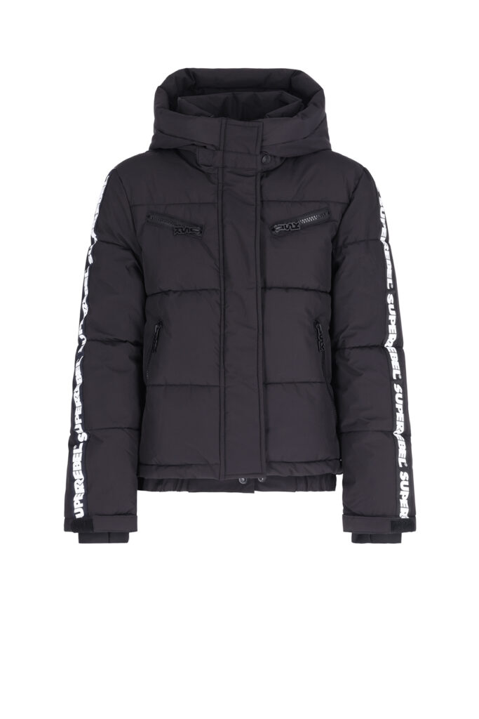 Superrebel Spicy-T Girls Metallic Hooded Ski Jacket R609-5213 099 zwarte meiden skijas met metallic glans