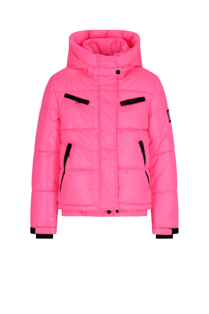 Superrebel SPICY Girls Metallic Hooded Ski Jacket R609-5214 212 fluo pink meiden skijas opvallend roze