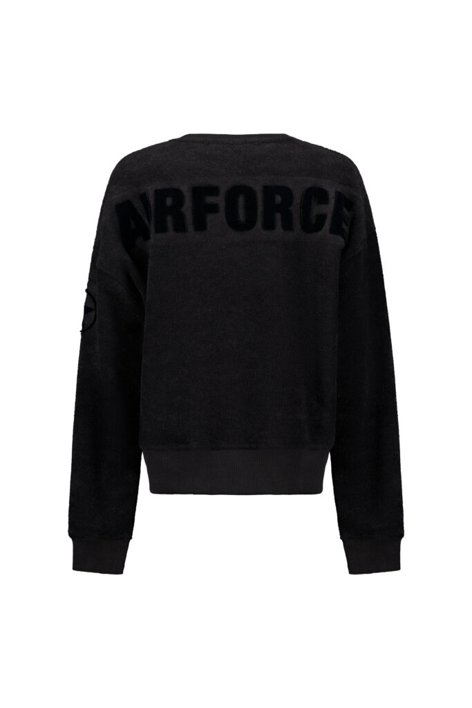 Airforce Terry Sweater Black SPFRW0152-901 zwarte dames trui met elastische boorden en zachte pasvorm