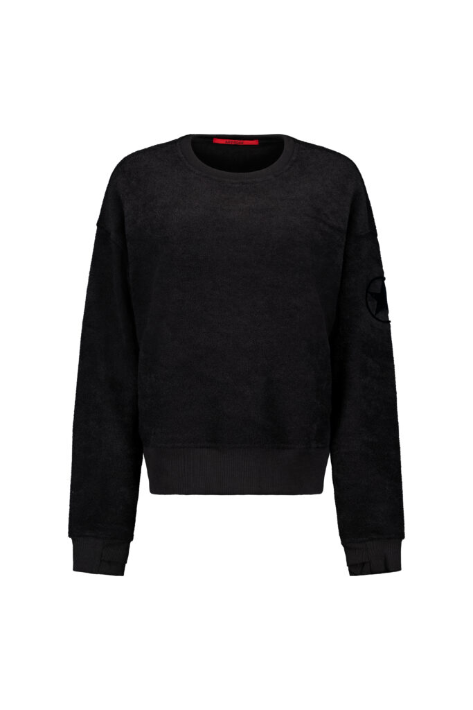 Airforce Terry Sweater Black SPFRW0152-901 zwarte dames trui met elastische boorden en zachte pasvorm