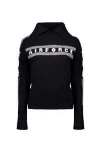 Airforce Eldora Mountain Knit SPVEW0154-901 True Black gebreide zwarte dames ski-pully met kraag en rits