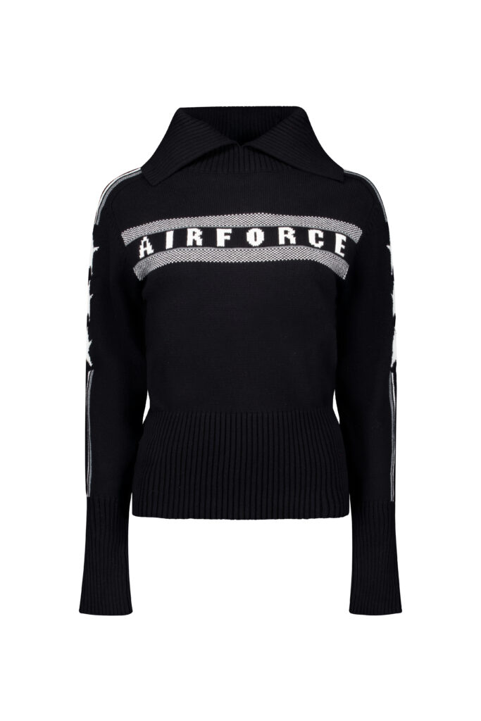 Airforce Eldora Mountain Knit SPVEW0154-901 True Black gebreide zwarte dames ski-pully met kraag en rits