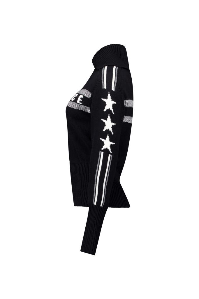 Airforce Eldora Mountain Knit SPVEW0154-901 True Black gebreide zwarte dames ski-pully met kraag en rits