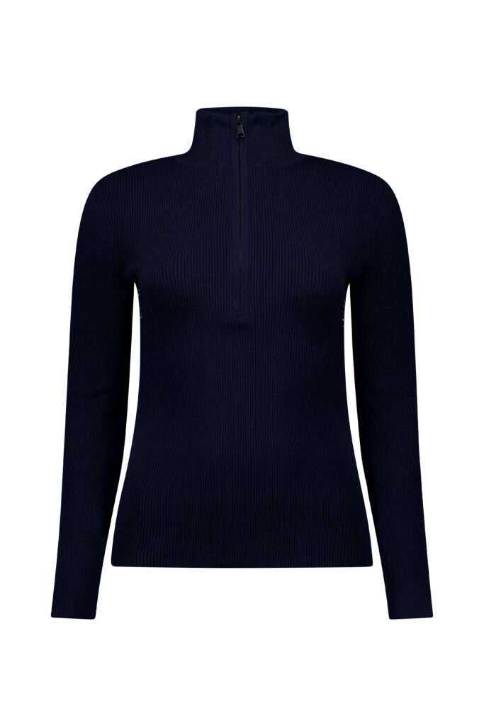 Airforce Ruby Ribbed Pully SPVEW0102-901/100 True Black White geribde dames ski-pully met kraag en rits