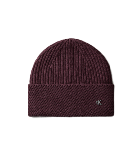 Calvin klein lv04f8118gbap metal wool slanted beanie fudge bruin muts wol metallic logo