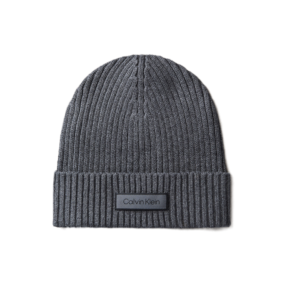 Calvin klein lv04d8053gp7h b65 patch chunky rib cot charcoal grey heather geribde katoenen muts gemêleerd donkergrijs