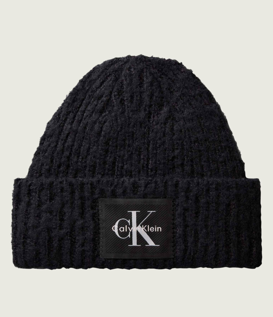 Calvin klein lv04f8104g ub1 brushed solid chunky beanie black grove gebreide muts zwart