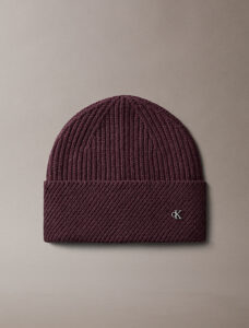 Calvin klein lv04f8118gbap metal wool slanted beanie fudge bruin muts wol metallic logo