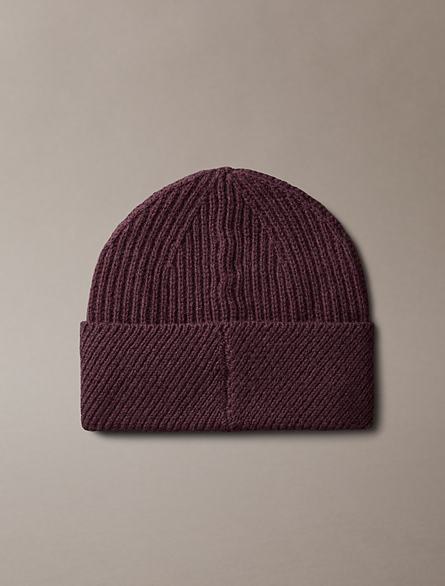 Calvin klein lv04f8118gbap metal wool slanted beanie fudge bruin muts wol metallic logo