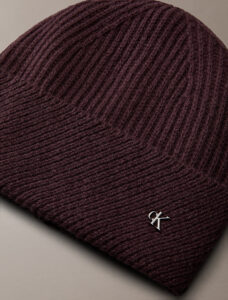 Calvin klein lv04f8118gbap metal wool slanted beanie fudge bruin muts wol metallic logo