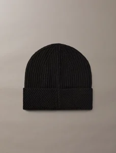 Calvin klein lv04f8118gub1 metal wool slanted beanie black muts zwart wol metallic logo